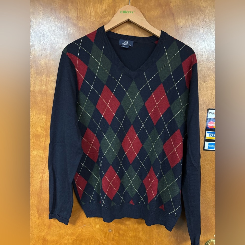 Brooks Brothers 346 V-Neck Argyle Sweater - Red, Green, Black
